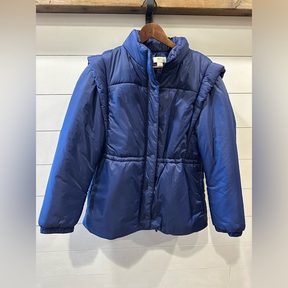 Maeve Anthropologie Blue Snap- Sleeve Puffer Jacket- size M - Picture 2 of 9